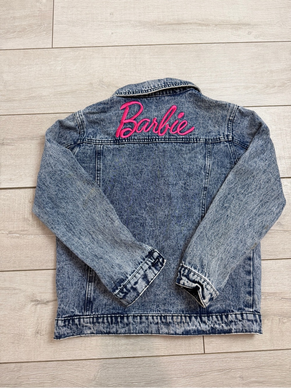 Barbie Denim Jacket Kids XL Embroidered Logo Blue Jean Jacket Youth XL